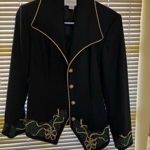 Jenna Women's Black Blazer with Gold and Green Embroidery